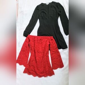 NWOT! Socialite LBD Long Sleeve Side Cut-Out Women's Red Lace Dress Bundle Small